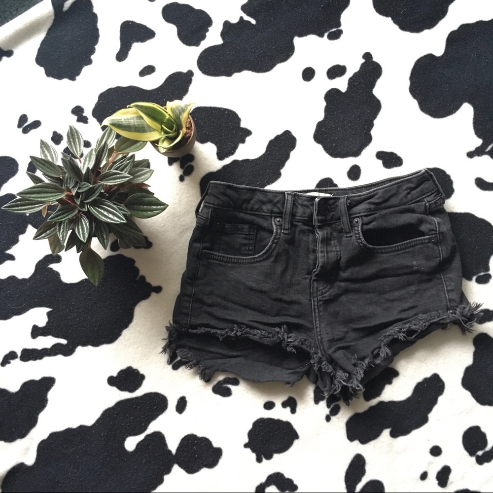 Shaggy Frayed Distressed Black Shorts